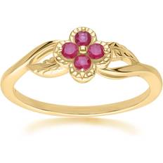 Red - Women Rings Gemondo Floral Round Ruby Ring in 9ct Yellow Gold