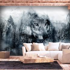 Foto - Hvid - Tapetbord Tapeter Artgeist Fototapet Mountain Predator Black and White ulv flere størrelser 300x210