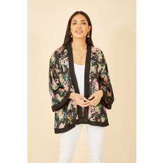 Mela London Womens Black Floral Satin Kimono