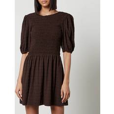 Ganni Stretch Seersucker Smock Mini Dress Kvinde Chicory Coffee Korte Kjoler - 36
