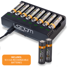 Venom power rechargeable battery charging dock plus 10 x aa batteries