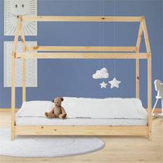 Beige Lits bébé ML-Design Lit d'Enfants 80x160 cm Toit et Sommier en Bois de Pin Massf