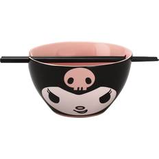 Nero Ciotole per la colazione BioWorld Kuromi 20 oz Ceramic Ramen Bowl with Chopsticks Ciotola per la colazione