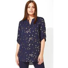 Camisas Roman Metallic Foil Bird Print Blouse