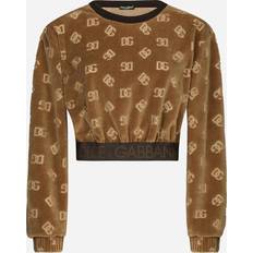 Dolce & Gabbana Brown Tops Dolce & Gabbana Short chenille sweatshirt with jacquard DG logo