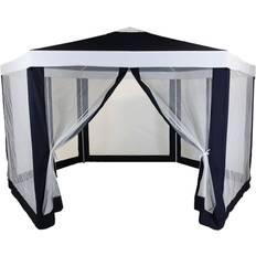 Beige Pavilions & Accessories Charles Bentley Hexagonal Gazebo with Mesh Sides Blue/Beige