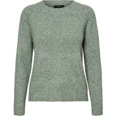 Femme Hauts Vero Moda Doffy O-Neck Long Sleeved Knitted Sweater - Green/Laurel Wreath