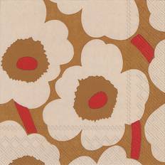 Marimekko Serviettes en Tissu Marimekko Serviettes Unikko 33x33 cm Lot De 20 Dark Cream-Red Serviette en Tissu Rouge