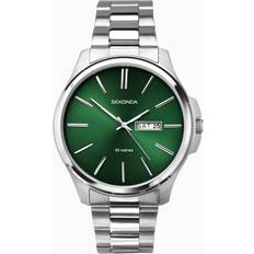 Watches Sekonda 30152 Jones Date Sunray Bracelet Watch, Silver/Green