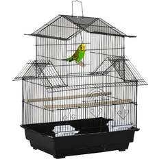 Pawhut Metal Bird Cage with Plastic Swing Perch Food Container Tray