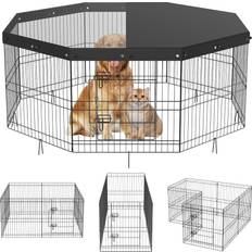 VEVOR dog playpen 8 panels foldable metal dog exercise pen with top cover h
