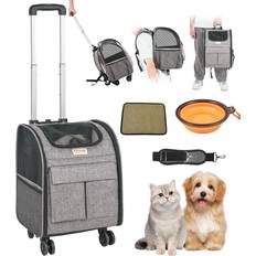 VEVOR Cat Carrier with Wheels 18 lbs Grey