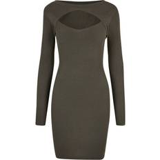 Urban Classics Ladies Cut Out Mini Knit Evening Dress - Olive