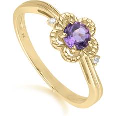 Beige Rings Gemondo Floral Round Amethyst & Diamond Ring in 9ct Yellow Gold