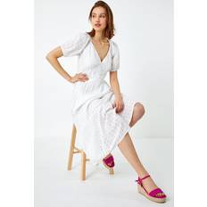 Roman Broderie Puff Sleeve Cotton Midi Dress