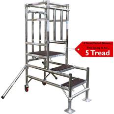 Loops 5 Tread Mobile Telescopic Podium Step Ladder 1.4m Tall Work Platform Safety Cage