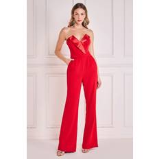 Red Jumpsuits & Overalls Goddiva Satin Collar Scuba Jumpsuit