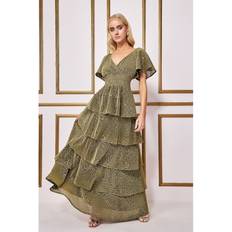 Gold - Long Dress Dresses Goddiva Sequin Lurex Tiered Maxi Dress