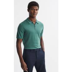 Reiss Mens Pine Green Maxwell Zipped Merino-wool Polo Shirt