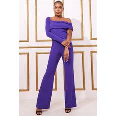 Purple - Women Jumpsuits & Overalls Goddiva One Shoulder Scuba Jumpsuit