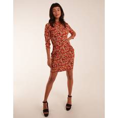 Beige - Women Dresses Blue Vanilla High Neck 3/4 Sleeve Dress With Belt