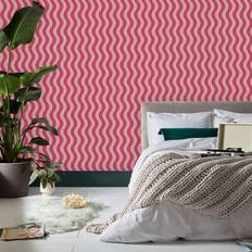 Making Waves Raspberry & Tangerine Pink Stripe Wallpaper