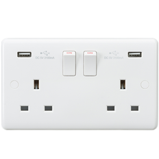 Electrical Accessories Knightsbridge Curved Edge 13A 2G Switched Socket with Dual USB Charger 5V DC 3.1A shared