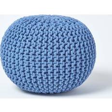 Homescapes Blue Round Knitted Pouffe