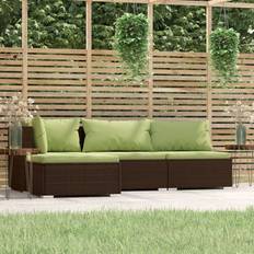 vidaXL Garten-Lounge-Set 4-tlg mit Kissen Braun Poly Rattan Lounge-Set