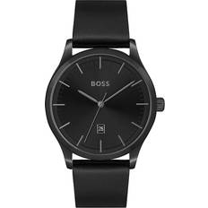 Läderarmband HUGO BOSS Reason 43mm 1513977 Svart med datum och läderarmband