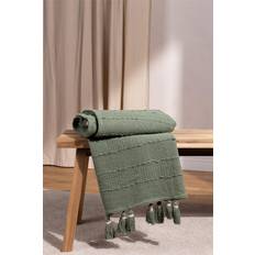 Yard Caliche Woven Textured Tasselled Blankets Green