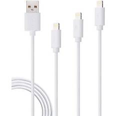 Baterías y Cargadores ISY Cable USB IZB533, Lightning, Para Apple, Pack 3 cables (0,6m, 1m, 2m) Blanco