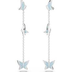 Beige Boucles d'oreilles Swarovski Lilia drop earrings, Butterfly, Blue, Rhodium plated