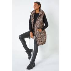 Multicoloured Vests Roman Animal Print Longline Hooded Gilet