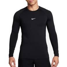 Elastane/Lycra/Spandex - Men T-shirts Nike Pro Men's Dri-FIT Slim Long-Sleeve Fitness Top - Black/White