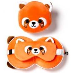 Nekkussens Puckator Rode Panda Knuffel Reiskussen Slaapmasker 2-in-1 Set