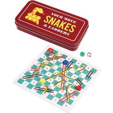 Travel snakes and ladders game in a tin