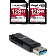 Kingston Canvas React Plus 128GB U3 V90 SDXC UHS-II SD Card 2-Pack Bundle