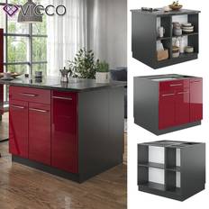 Muebles de Cocina VICCO Isla de cocina Fame-Line, Burdeos brillo intenso/antracita, 90 cm con cajón, sin encimera