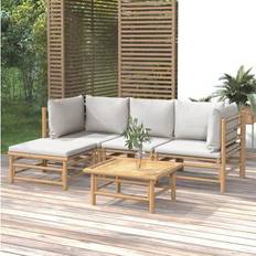Bruna - Teak Loungeset vidaXL Loungegrupp För Trädgården 5 Delar Ljusgråa Dynor Bambu Loungeset