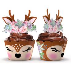 Woodland baby shower Woodland Baby Shower Cupcake Wrappers and Toppers 24 Sets Woodland Deer Birthday Party Decorations Wild Party Supplies Woodland Deer