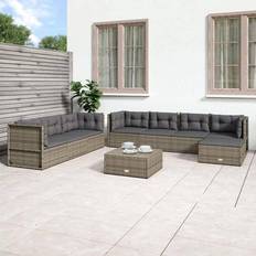 vidaXL Patio Furniture Set 8 Piece Sectional Sofa with Cushions Gray Poly Rattan Conjunto de Sala de Exterior