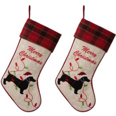 Cotton Decorations GlitzHome 2 Piece Fabric Christmas Stocking Dachshund Decoration