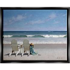 Wall Decor Stupell The Home Collection Two White Adirondack Chairs on the Beach Lu Floater Frame Nature Wall Decor