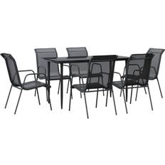 vidaXL 7-tlg Garten Schwarz Stahl Essgruppe, 1 Tisch einschl. 6 Stühle