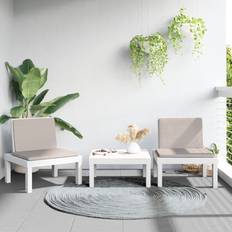 VidaXL Plaster Loungeset Utemöbler vidaXL Loungegrupp 3 Delar Med Dynor Vit PP Loungeset, Bord inkl. 2 Stolar