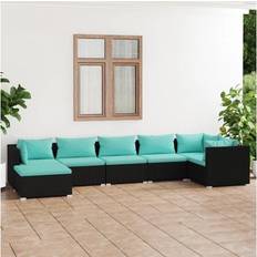 Rattan Sintetico Set da Lounge da Esterno vidaXL Divani Giardino 7 pz Con Cuscini in Polyrattan Nero Set da Lounge da Esterno