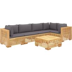 Bois Ensembles de Salon d'Extérieur vidaXL Jardin 6 pcs Coussins de Meubles de Patio Meubles de Terrasse Extérieur Bois de Teck Solide Ensemble de Salon d'Extérieur