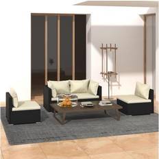 Plástico Conjuntos de Sala de Exterior vidaXL Set muebles jardín 4 pzas y cojines ratán sintético negro Conjunto de Sala de Exterior