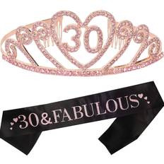 MEANT2TOBE 30th Birthday Sash and Tiara for Women Fabulous Glitter Sash Gravity Rhinestone Premium Metal Tiara for Her, Med Pink